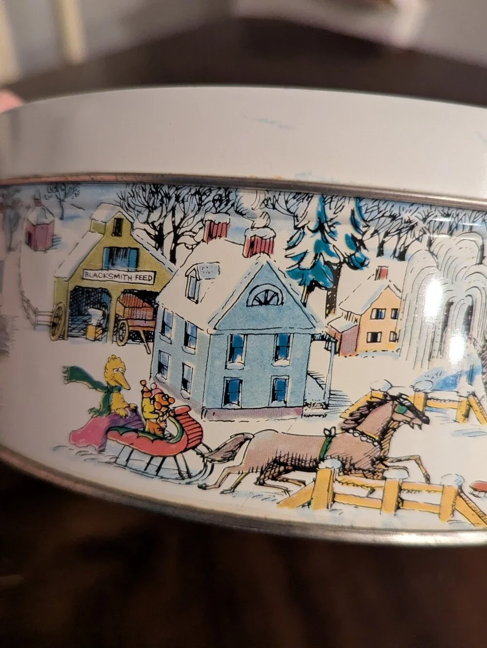 Vntg 1979 Sesame Street Winter Sleigh Ride Tin